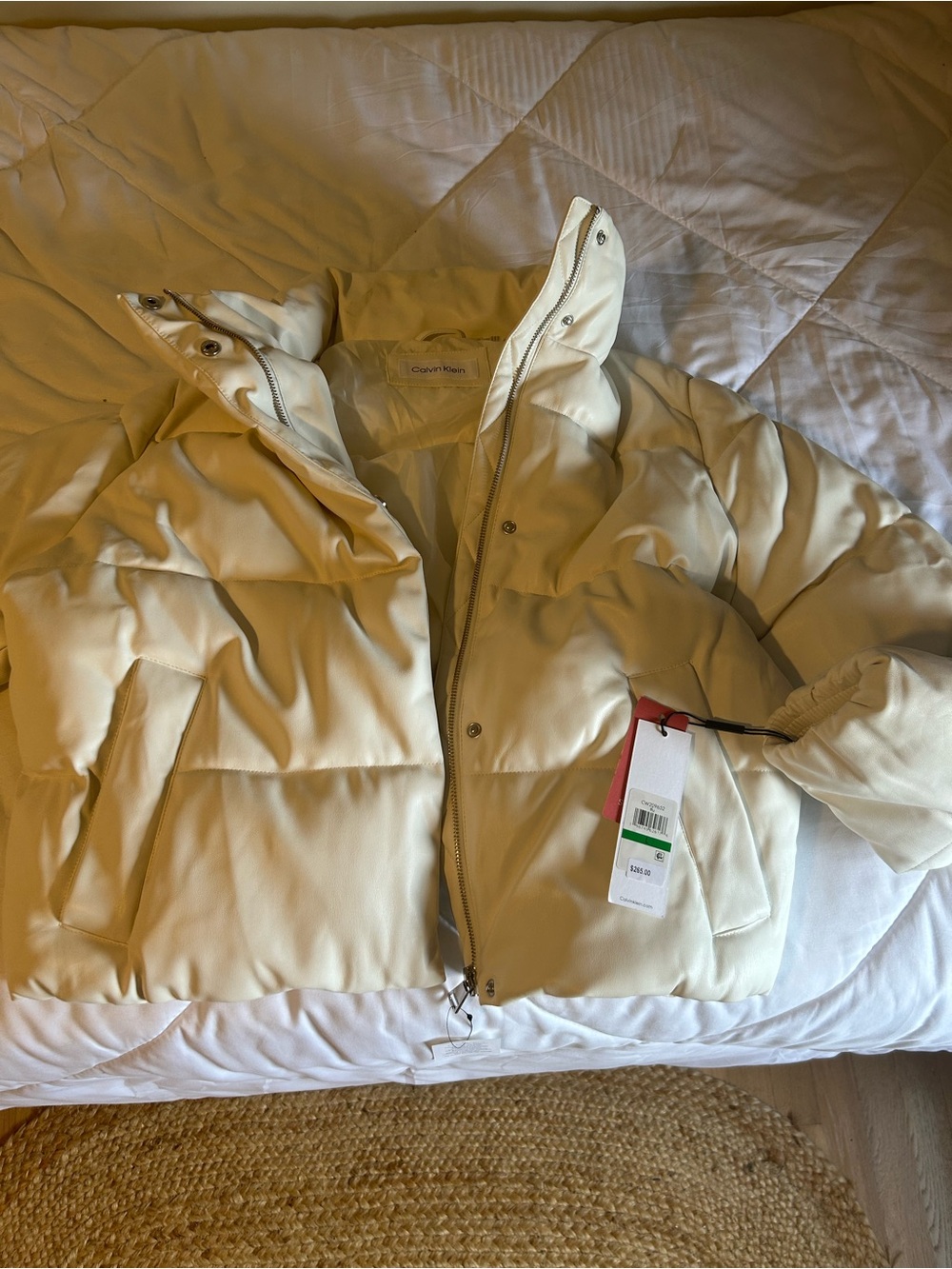 Calvin Klein Cream Cropped Quilted Puffer Jacket